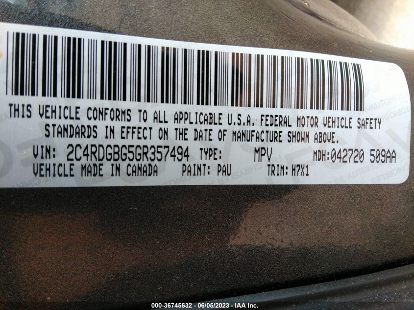 2016 DODGE GRAND CARAVAN SE - 2C4RDGBG5GR357494