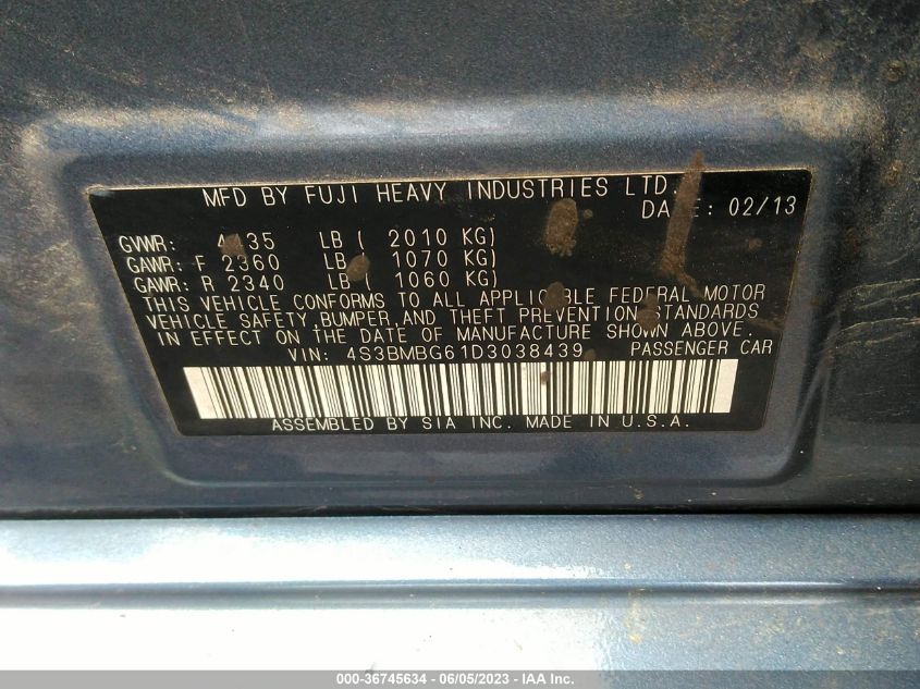 2013 SUBARU LEGACY 2.5I PREMIUM - 4S3BMBG61D3038439