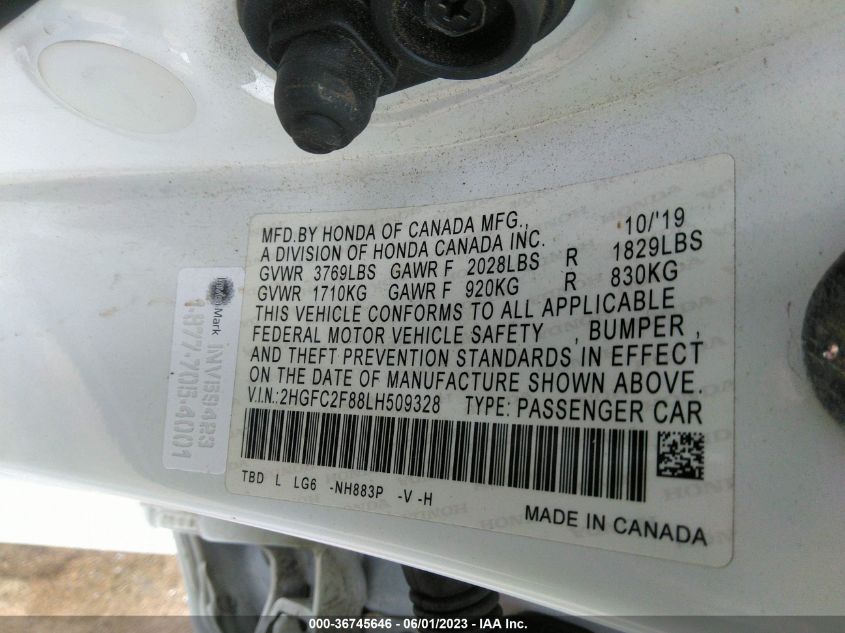 2020 HONDA CIVIC SEDAN SPORT - 2HGFC2F88LH509328