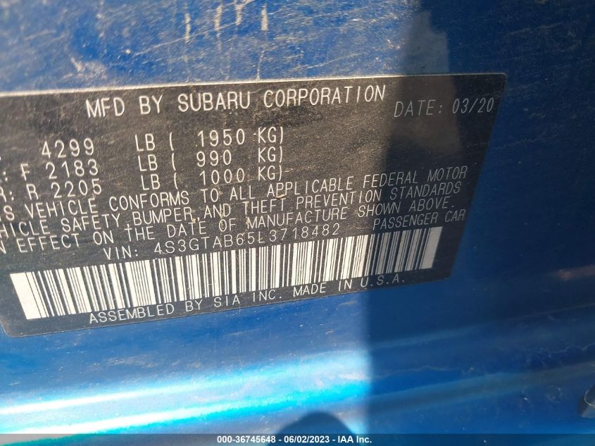2020 SUBARU IMPREZA - 4S3GTAB65L3718482