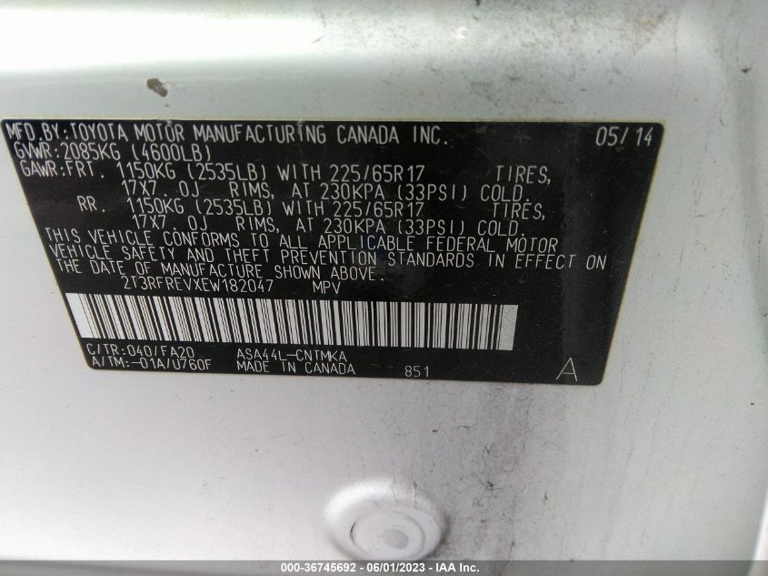 2014 TOYOTA RAV4 XLE - 2T3RFREVXEW182047