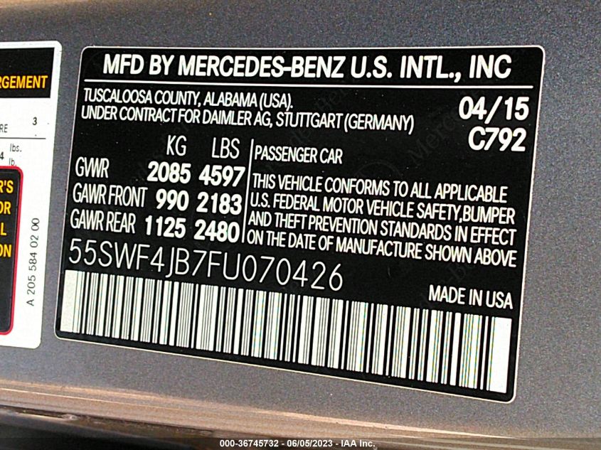 2015 MERCEDES-BENZ C-CLASS C 300 - 55SWF4JB7FU070426