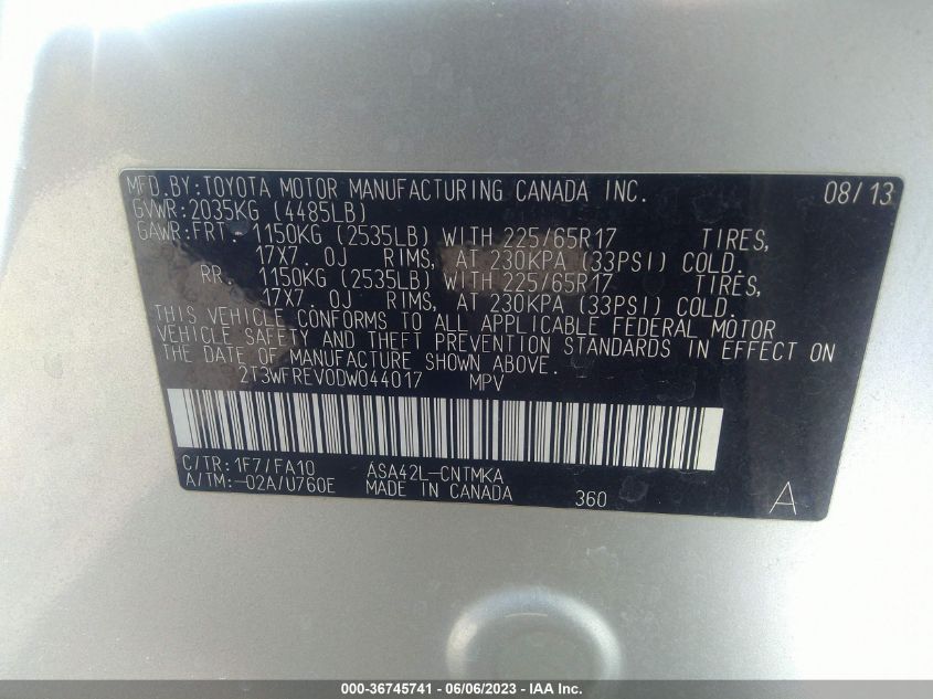 2013 TOYOTA RAV4 XLE - 2T3WFREV0DW044017