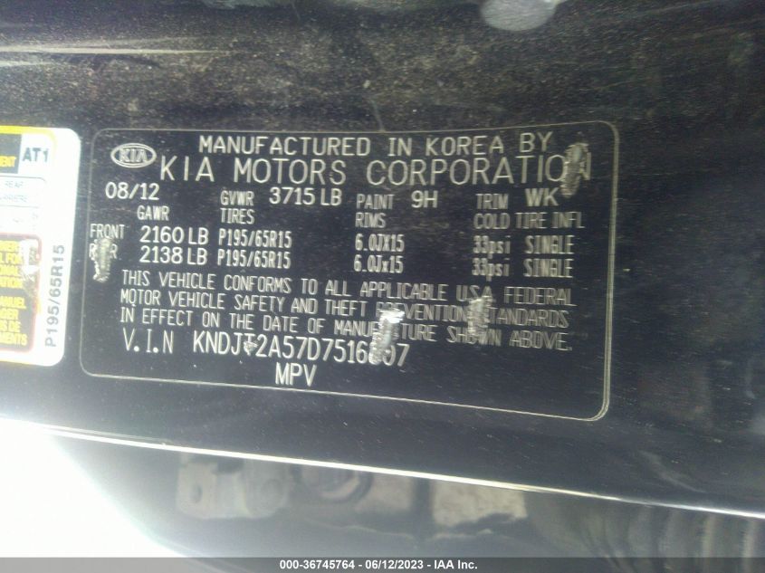 2013 KIA SOUL BASE - KNDJT2A57D7516807
