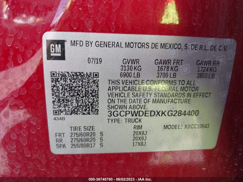 2019 CHEVROLET SILVERADO 1500 RST - 3GCPWDEDXKG284400