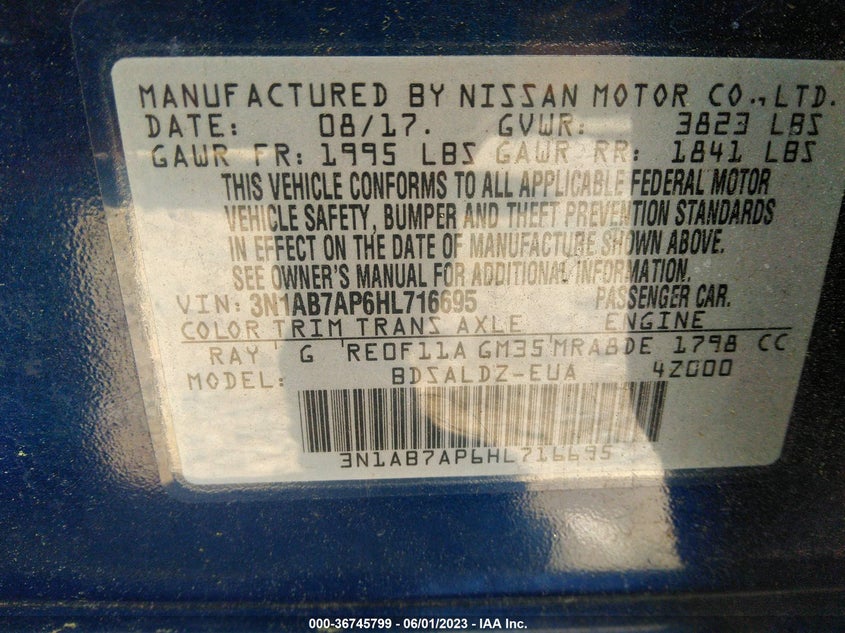 VIN 3N1AB7AP6HL716695 2017 NISSAN SENTRA SV