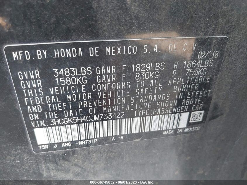 2018 HONDA FIT LX - 3HGGK5H40JM733422