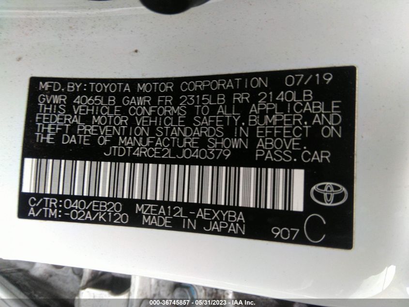2020 TOYOTA COROLLA XSE - JTDT4RCE2LJ040379