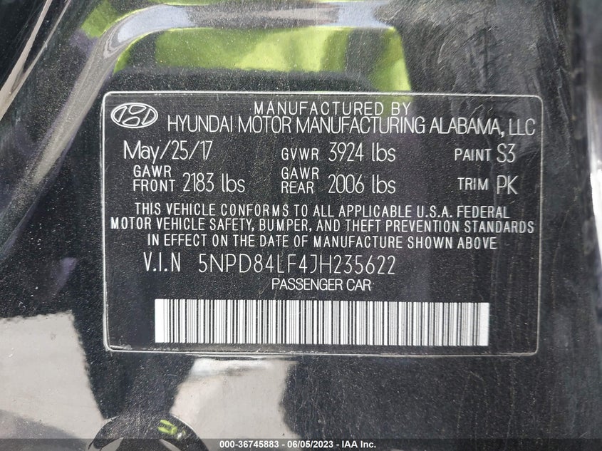 VIN 5NPD84LF4JH235622 2018 HYUNDAI ELANTRA SEL