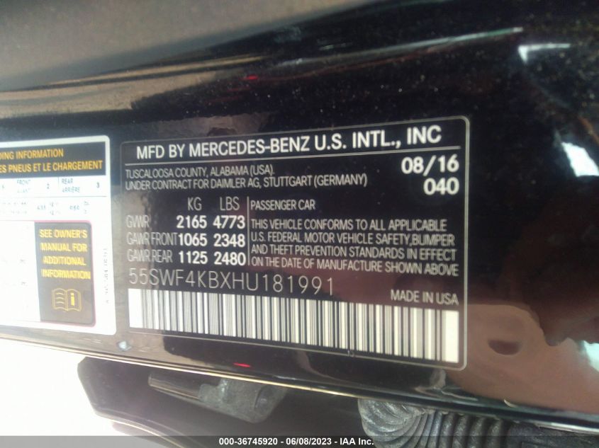 2017 MERCEDES-BENZ C-CLASS C 300 - 55SWF4KBXHU181991