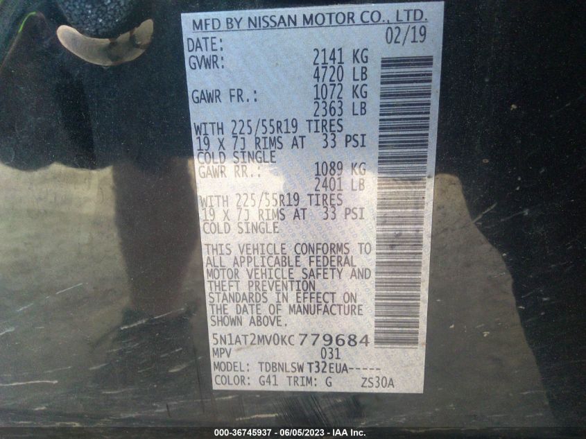 2019 NISSAN ROGUE SL - 5N1AT2MV0KC779684