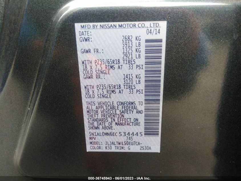 2014 INFINITI QX60 - 5N1AL0MN6EC534445