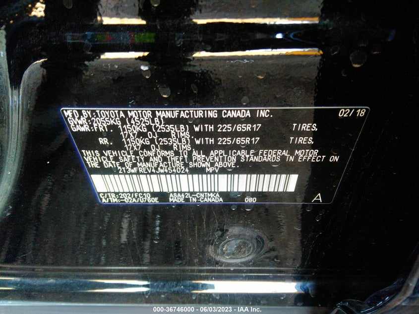 VIN 2T3WFREV4JW454024 2018 TOYOTA RAV4 XLE/ADVENTURE