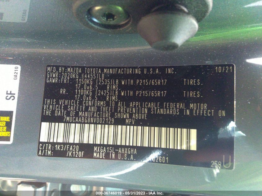 2022 TOYOTA COROLLA CROSS LE - 7MUCAABG8NV002129