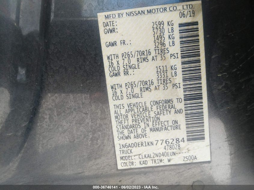 2019 NISSAN FRONTIER SV - 1N6AD0ER1KN776284