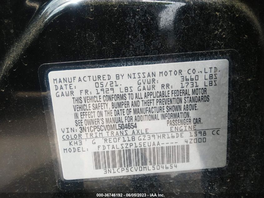2021 NISSAN KICKS SV - 3N1CP5CV0ML504654