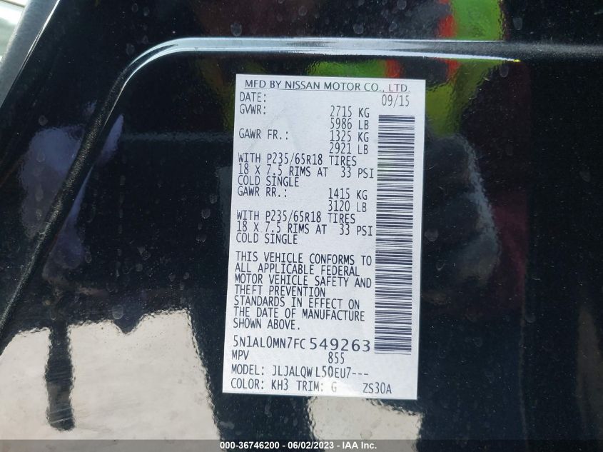 2015 INFINITI QX60 - 5N1AL0MN7FC549263