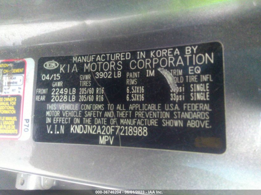 2015 KIA SOUL BASE - KNDJN2A20F7218988