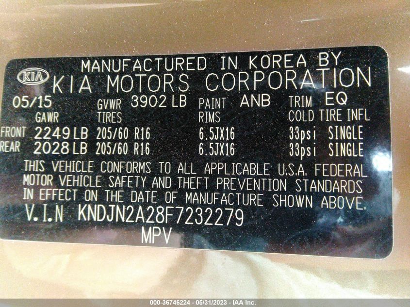 2015 KIA SOUL BASE - KNDJN2A28F7232279