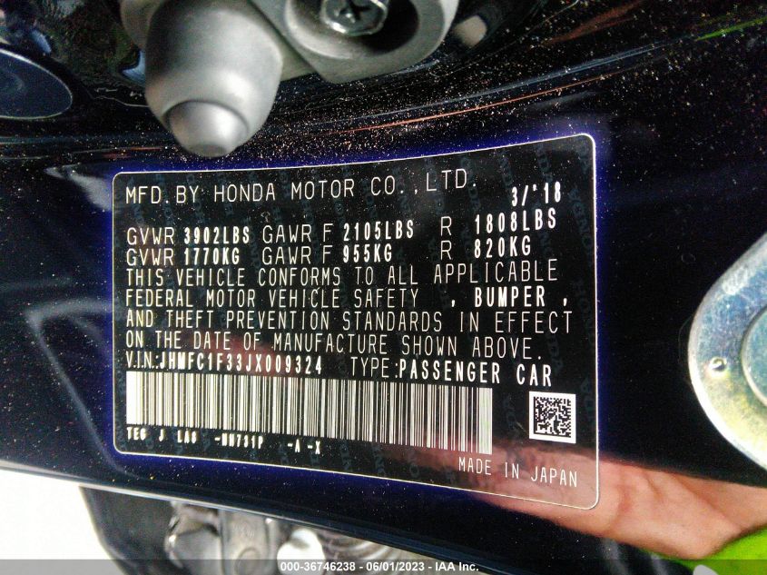 2018 HONDA CIVIC SEDAN EX-T - JHMFC1F33JX009324