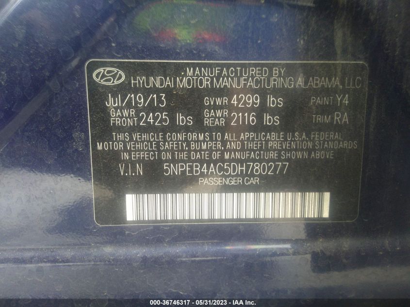 VIN 5NPEB4AC5DH780277 2013 HYUNDAI SONATA no.9