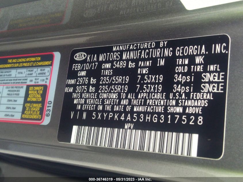 2017 KIA SORENTO SX V6 - 5XYPK4A53HG317528