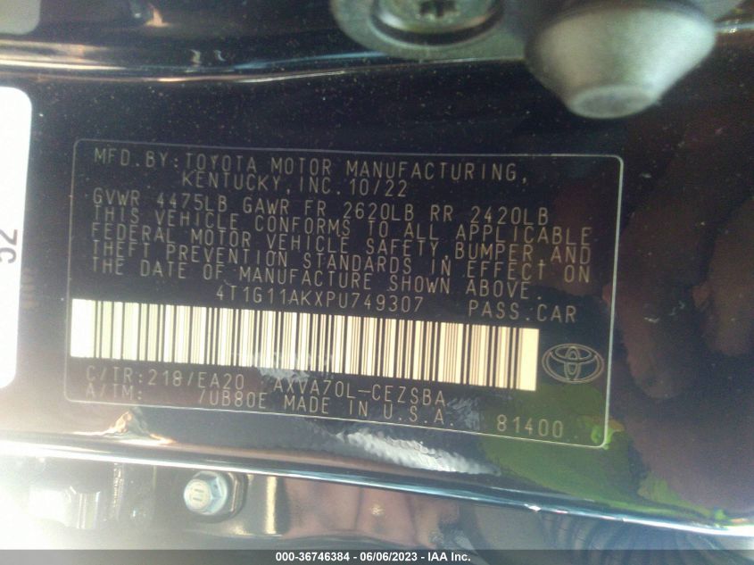 2023 TOYOTA CAMRY SE/SE NIGHTSHADE - 4T1G11AKXPU749307