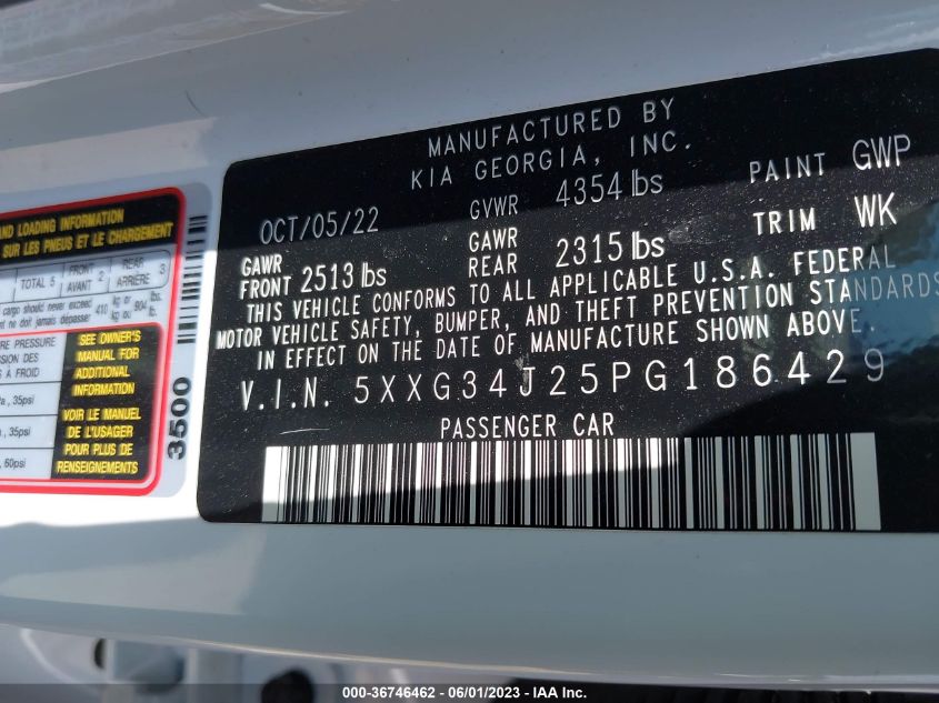 2023 KIA K5 EX - 5XXG34J25PG186429