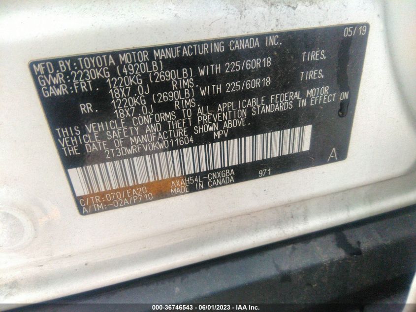 2019 TOYOTA RAV4 HYBRID LIMITED - 2T3DWRFV0KW011604