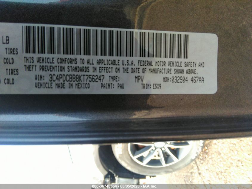2019 DODGE JOURNEY SE - 3C4PDCBB8KT756247