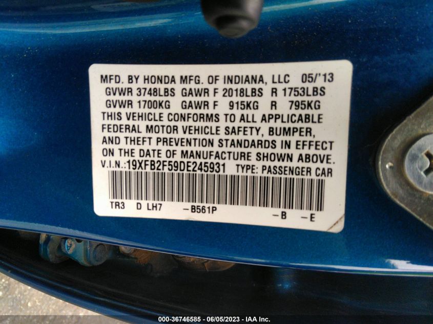 2013 HONDA CIVIC SDN LX - 19XFB2F59DE245931