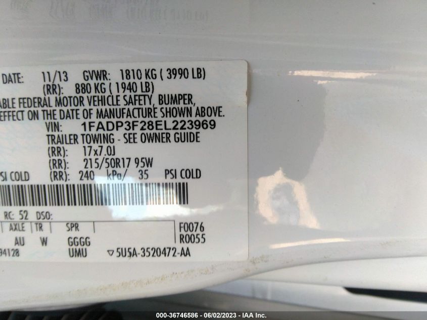 2014 FORD FOCUS SE - 1FADP3F28EL223969