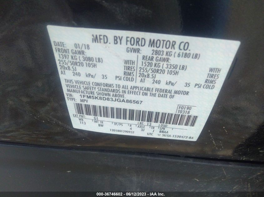 2018 FORD EXPLORER XLT - 1FM5K8D83JGA86567