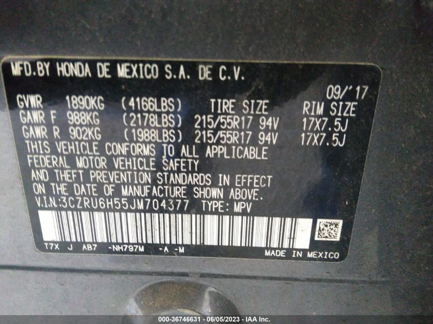 2018 HONDA HR-V EX - 3CZRU6H55JM704377