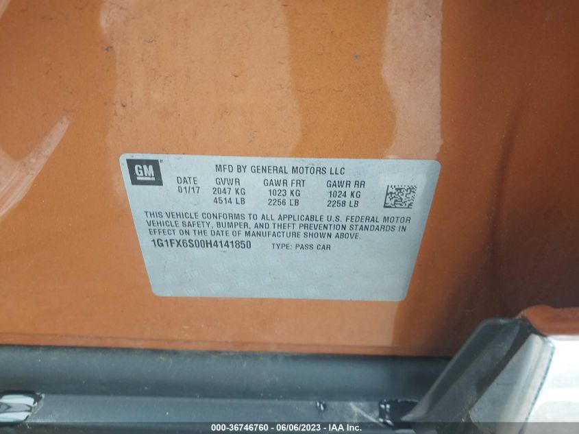 2017 CHEVROLET BOLT EV PREMIER - 1G1FX6S00H4141850