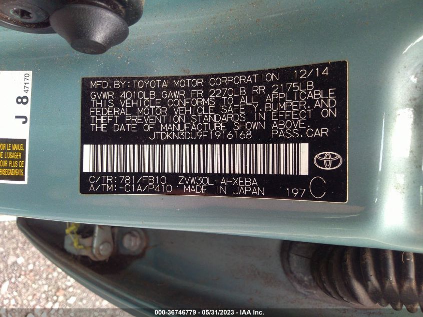 2015 TOYOTA PRIUS FOUR - JTDKN3DU9F1916168