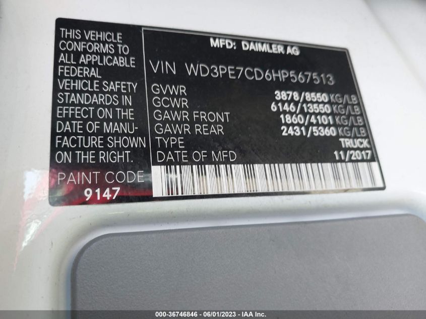 2017 MERCEDES-BENZ SPRINTER 2500 STANDARD ROOF V6 WD3PE7CD6HP567513