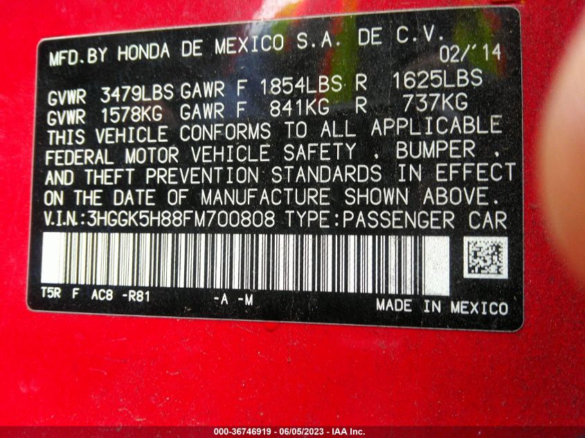 2015 HONDA FIT EX-L/EX - 3HGGK5H88FM700808