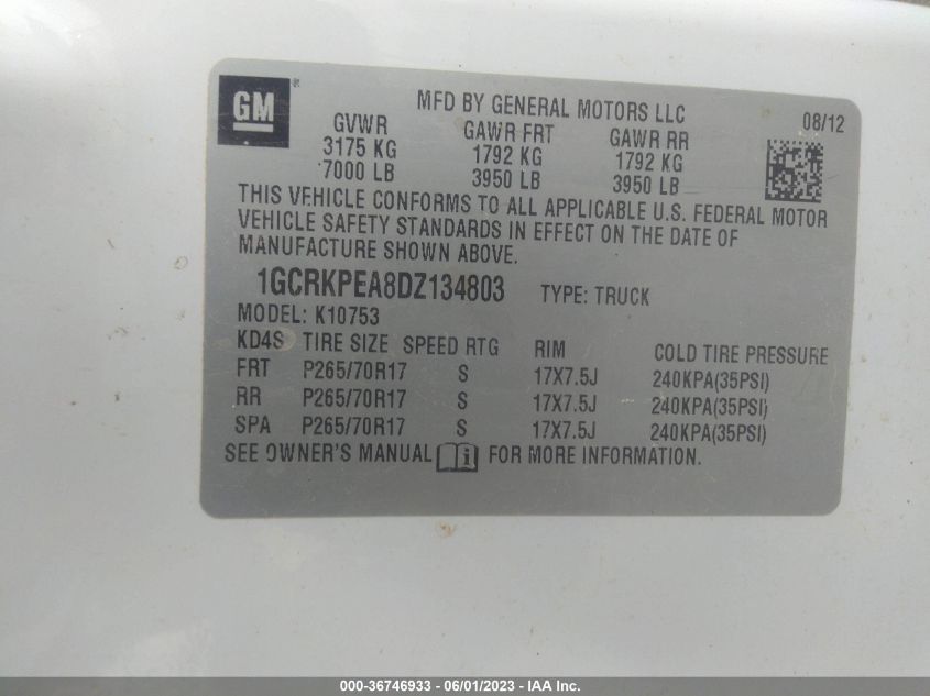 2013 CHEVROLET SILVERADO 1500 WORK TRUCK - 1GCRKPEA8DZ134803