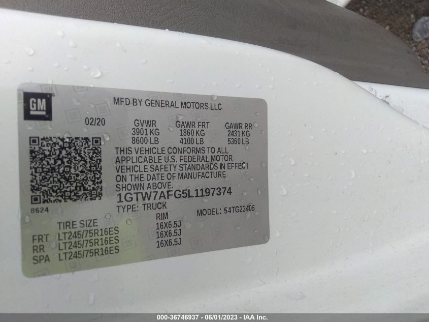 2020 GMC SAVANA CARGO VAN 1GTW7AFG5L1197374