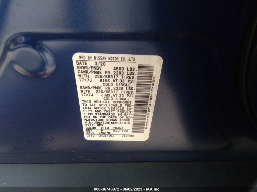 2020 NISSAN ROGUE SV - JN8AT2MT6LW041413