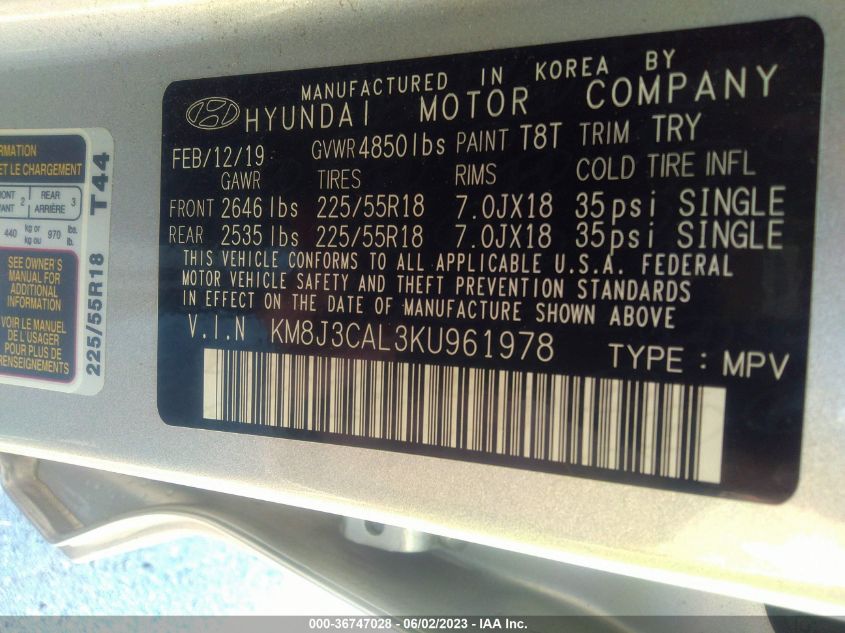 2019 HYUNDAI TUCSON LIMITED - KM8J3CAL3KU961978