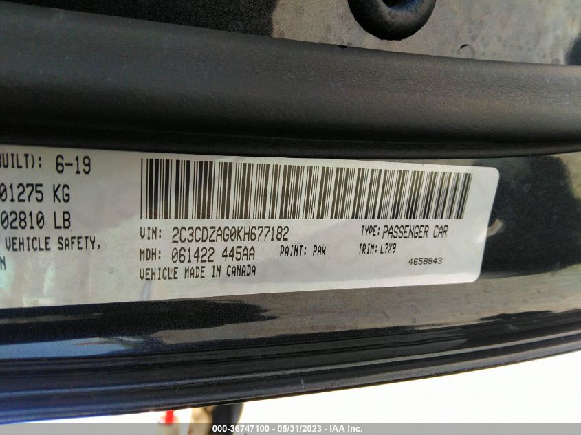 2019 DODGE CHALLENGER SXT - 2C3CDZAG0KH677182