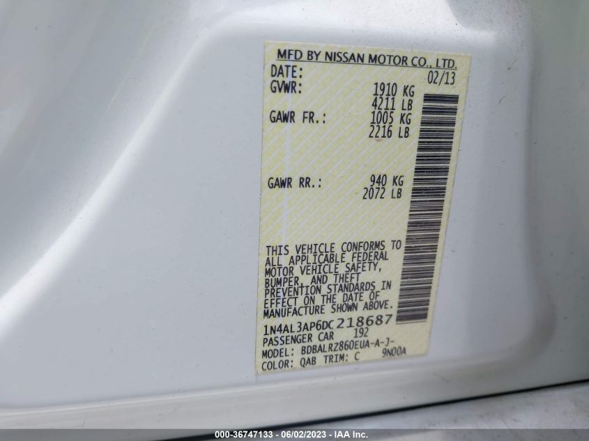 2013 NISSAN ALTIMA 2.5 S - 1N4AL3AP6DC218687
