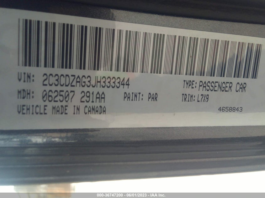 VIN 2C3CDZAG3JH333344 2018 DODGE CHALLENGER SXT