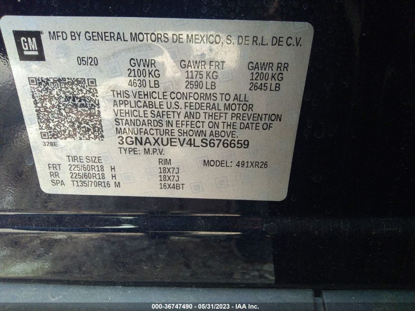 2020 CHEVROLET EQUINOX LT - 3GNAXUEV4LS676659