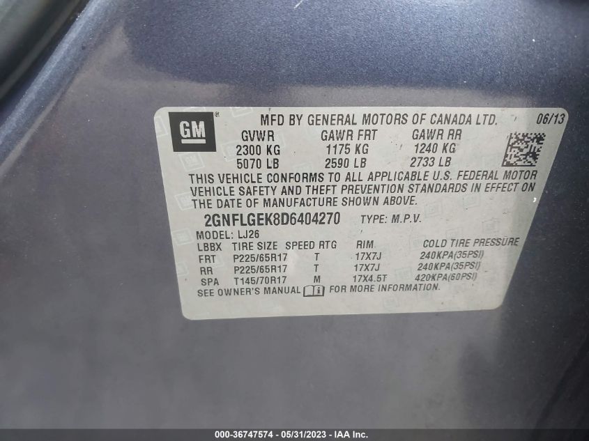 2013 CHEVROLET EQUINOX LTZ - 2GNFLGEK8D6404270