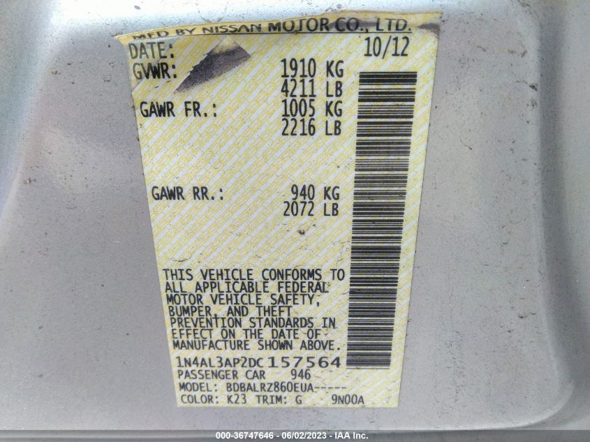 2013 NISSAN ALTIMA 2.5 S - 1N4AL3AP2DC157564
