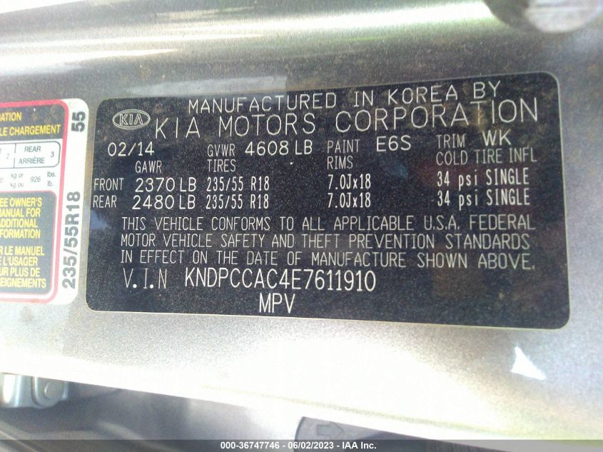 2014 KIA SPORTAGE EX - KNDPCCAC4E7611910