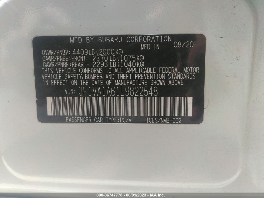2020 SUBARU WRX - JF1VA1A61L9822548